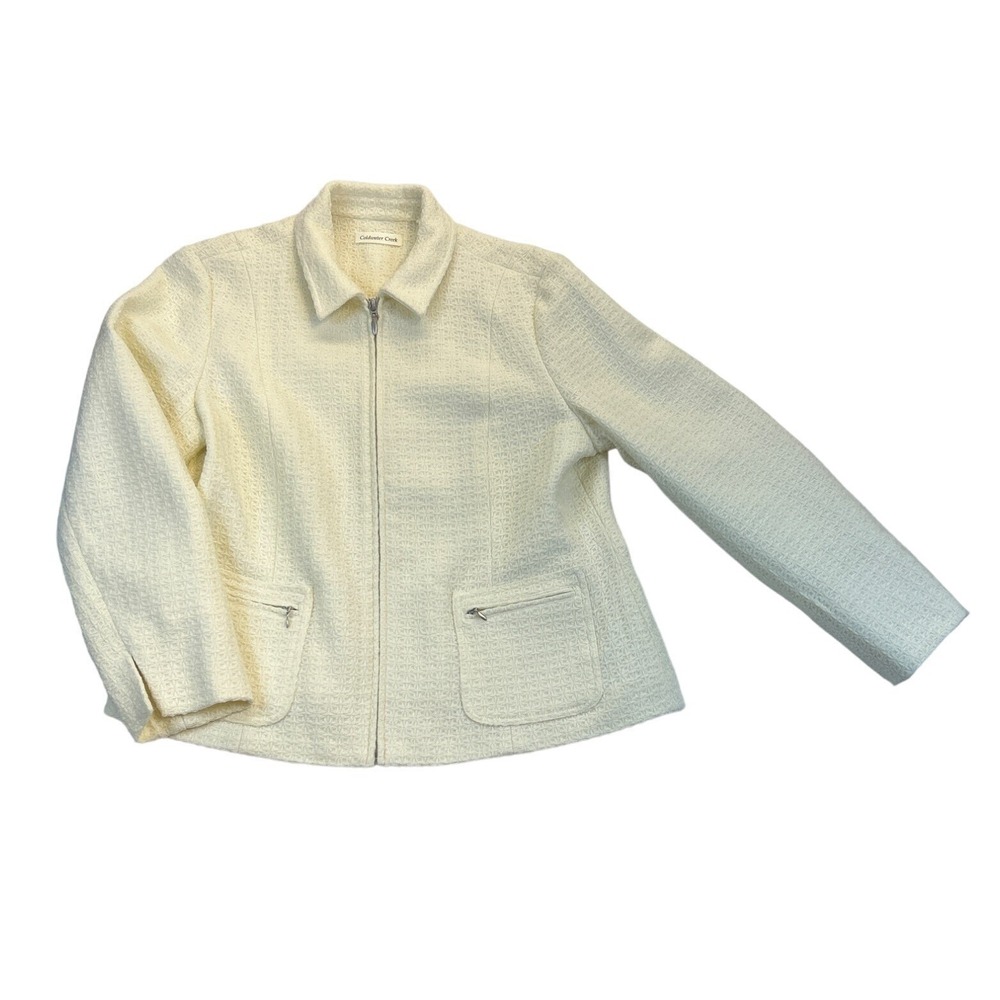 Coldwater Creek Jacket Womens 14 Petite Ivory‎ Textured Zip Front Pockets